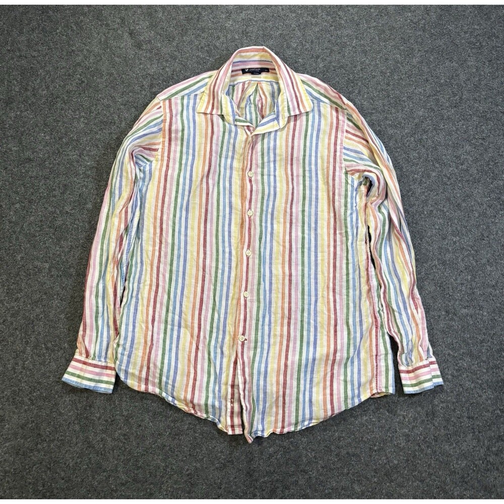Cremieux Button Up Shirt Mens Large Multicolor Striped Long Sleeve Linen